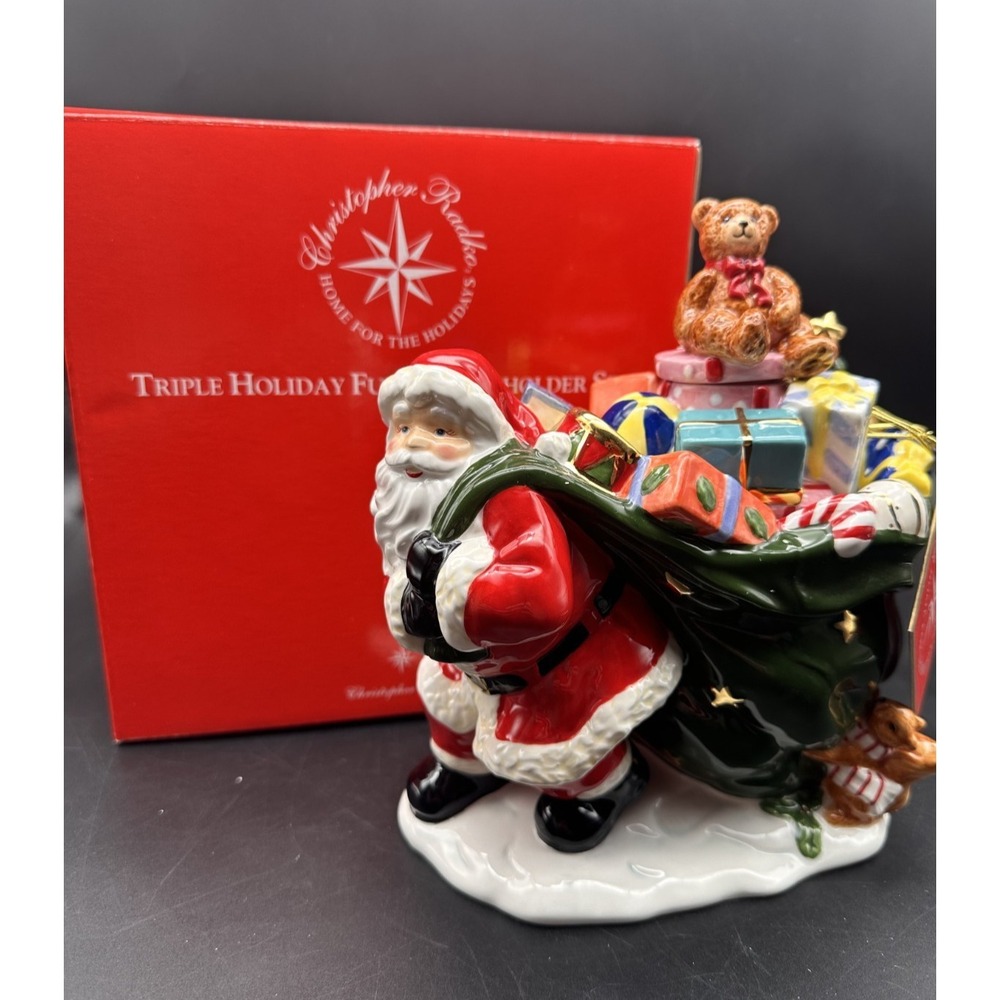 CHRISTOPHER RADKO HOME FOR THE HOLIDAYS TRIPLE HOLIDAY FUN CANDLE‎ HOLDER SET